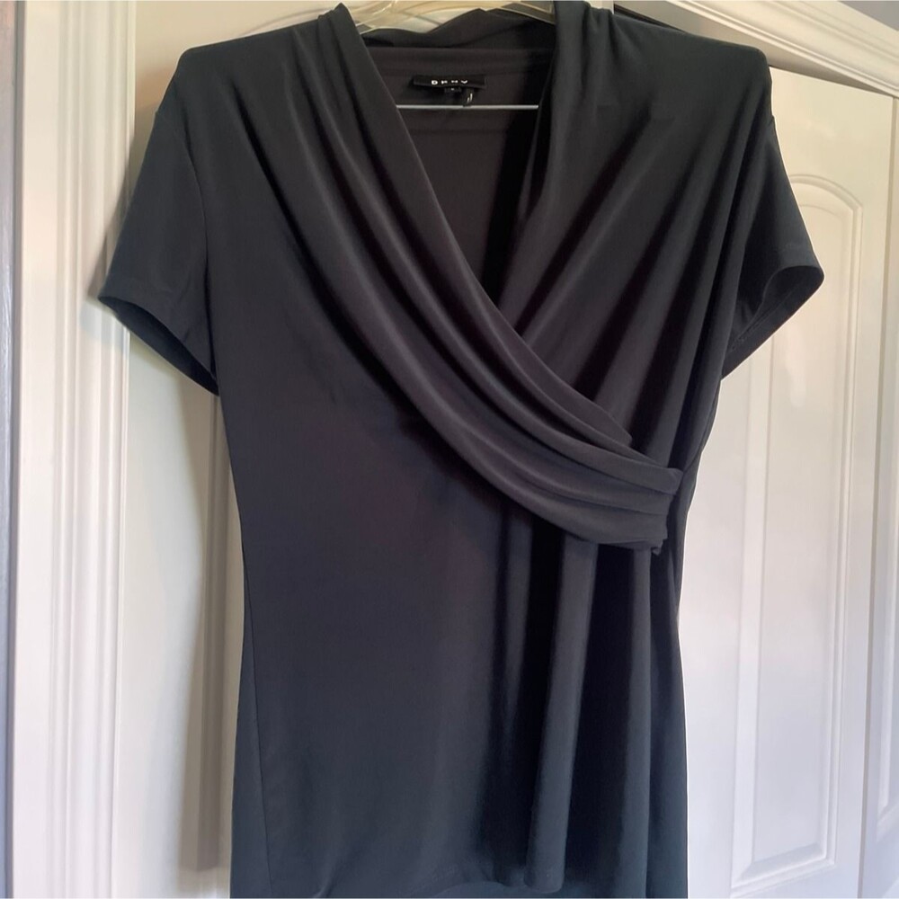 DKNY faux-wrap Blouse - Hunter Green Sz M